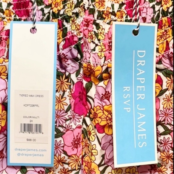 Draper James  Tie Shoulder Smocked  Bodice Tiered MAXI  Sundress - Picture 13 of 16